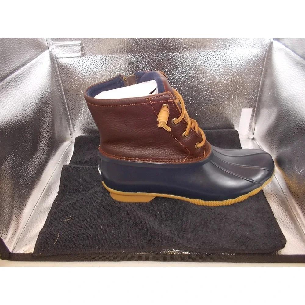 Sperry Saltwater Duck Boots Women's Navy Brown Leather Waterproof NIB 10